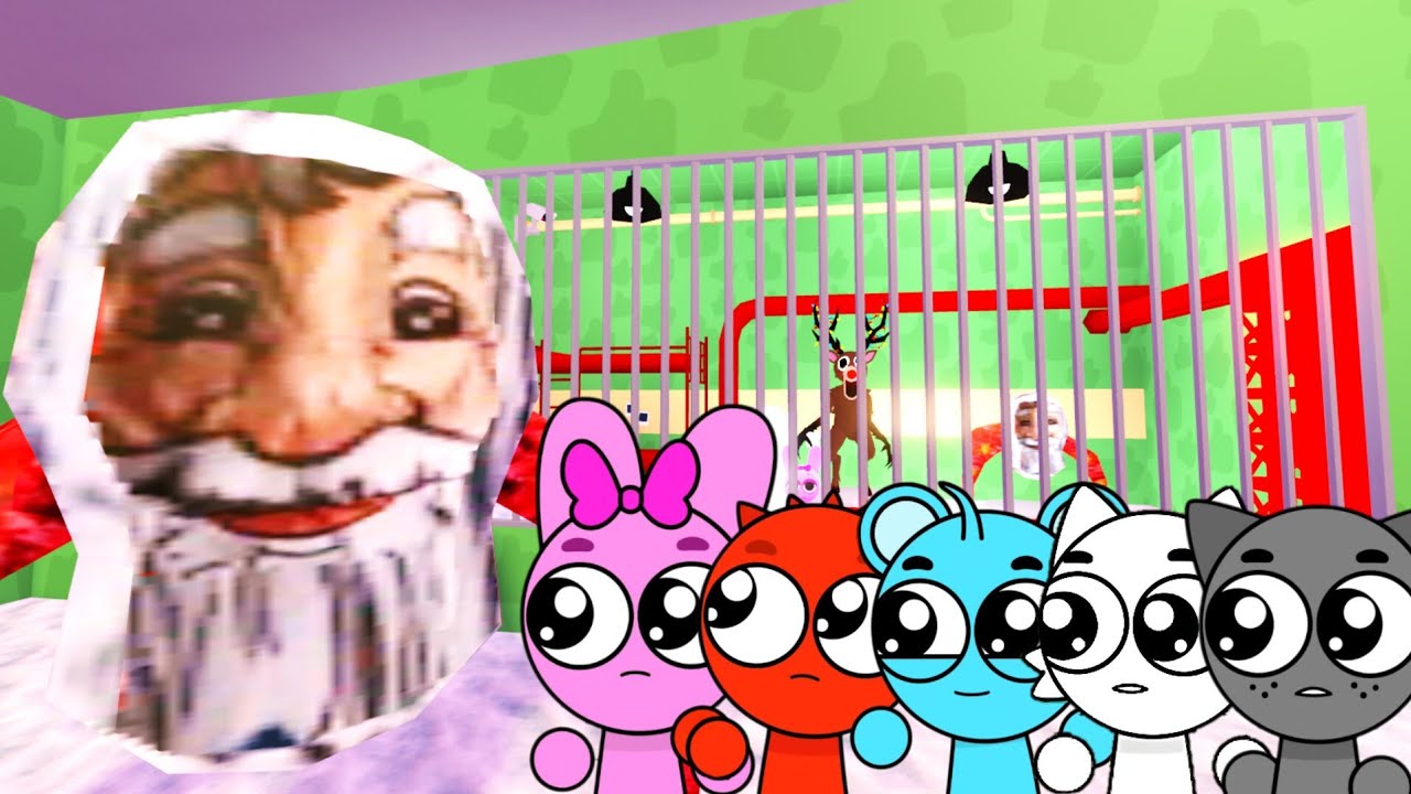 Sprunki Baby Pinki, Raddy, Sky, Wenda & Gray Played Gugu Gaga Prison Run Obby in ROBLOX 