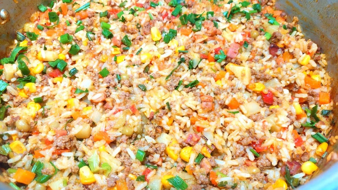 ARROZ COM CARNE MOÍDA e LEGUMES (Tudo na mesma panela)