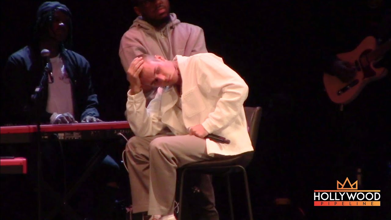 Justin Bieber emotional on stage during his performance at Churchome in Los Angeles