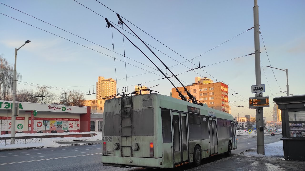 Минск.Поездка в троллейбусе БКМ-321,борт.4685,марш.9(18.01.2026)