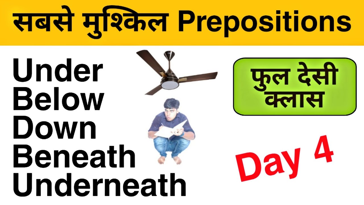 Under, Below, Beneath, Down || Preposition class day 4