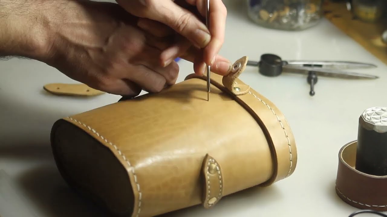Making a leather binoculars case /ASMR