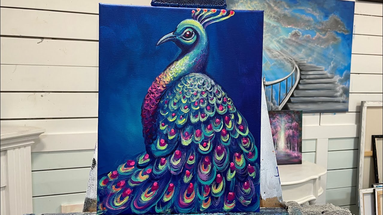 How To Paint  a Peacock 🦚 acrylic painting tutorial