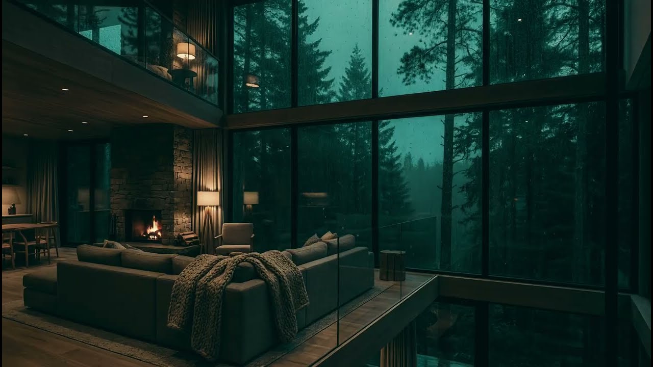 Your cozy shelter || The atmosphere & the sound of rain & the fireplace
