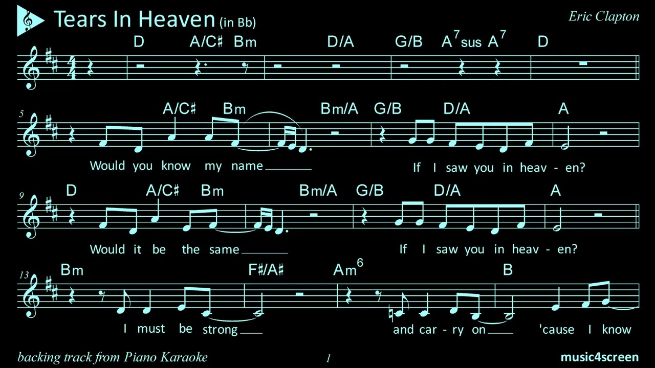 Tears In Heaven (notation in Bb) - Sheet Music with Backing Track