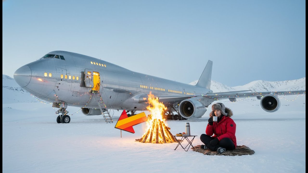I Spent 24 Hours Living Inside a Boeing 747 Freighter at 10°F Snowstorm Shelter ASMR Survival