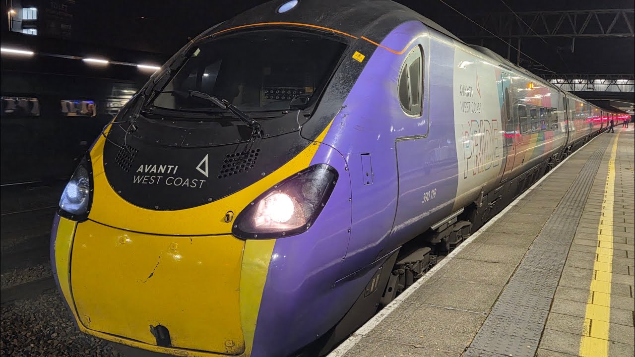 Progress in and out with Opportunity in the background - Special Pendolinos - at Stafford