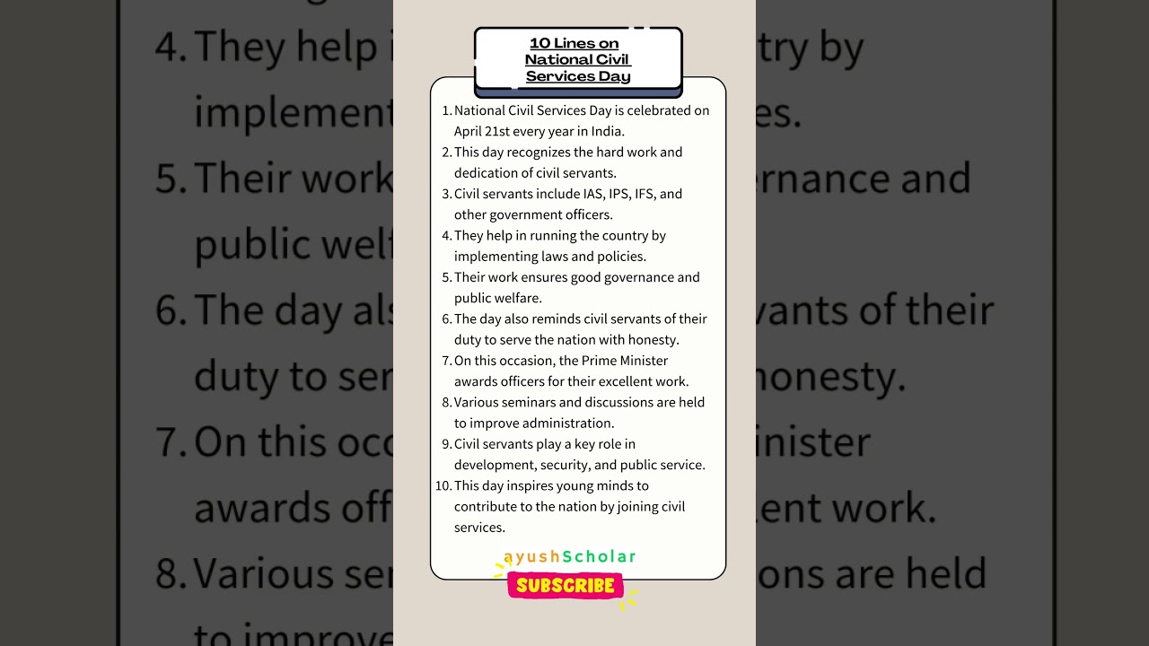 10 Lines Essay on National Civil Services Day in English | National Civil Services (21st April)