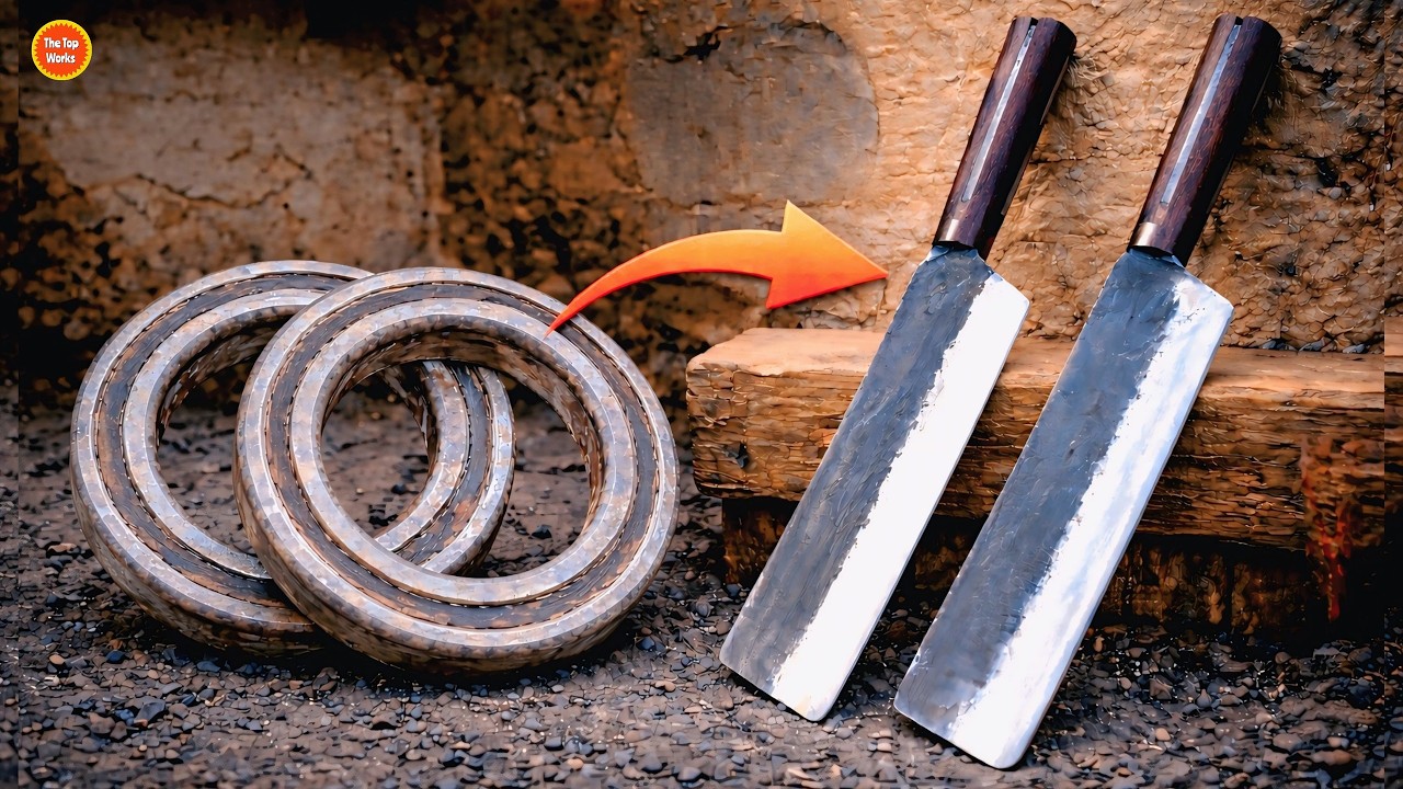Incredible Process of Making Two Razor Sharp Knives from an Old Bearing