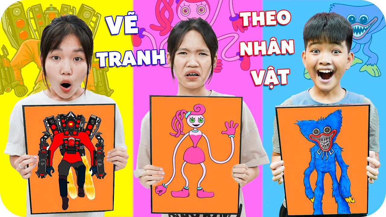 Vẽ Tranh Theo Nhân Vật Speaker Man, Huggy Wuggy, Mommy Long Legs ♥ Min Min TV Minh Khoa