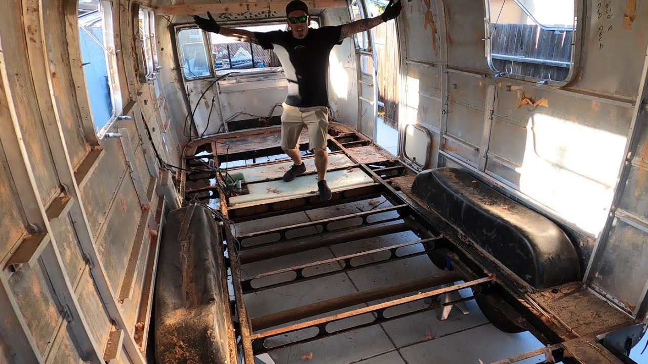 How To Remove the sub floor in a Airstream Trailer (Shell Removal from frame Part 3/4)