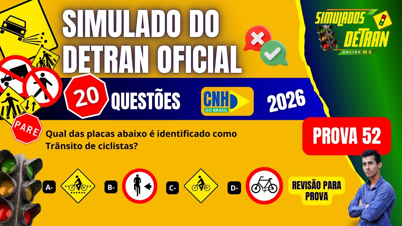 SIMULADO DETRAN 2026: Como PASSAR na Prova teórica do Detran 2026 - PROVA 52