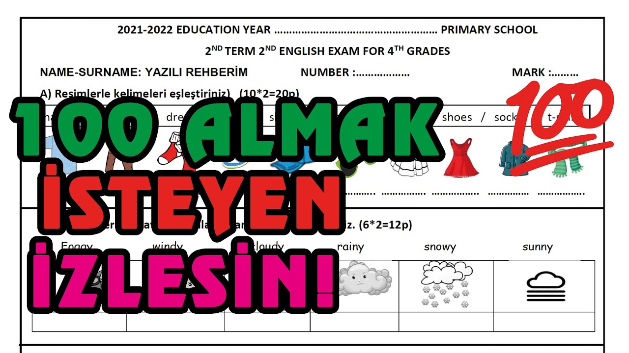 4. Sınıf İngilizce 2. Dönem 2. Yazılı | 2. Örnek 2022