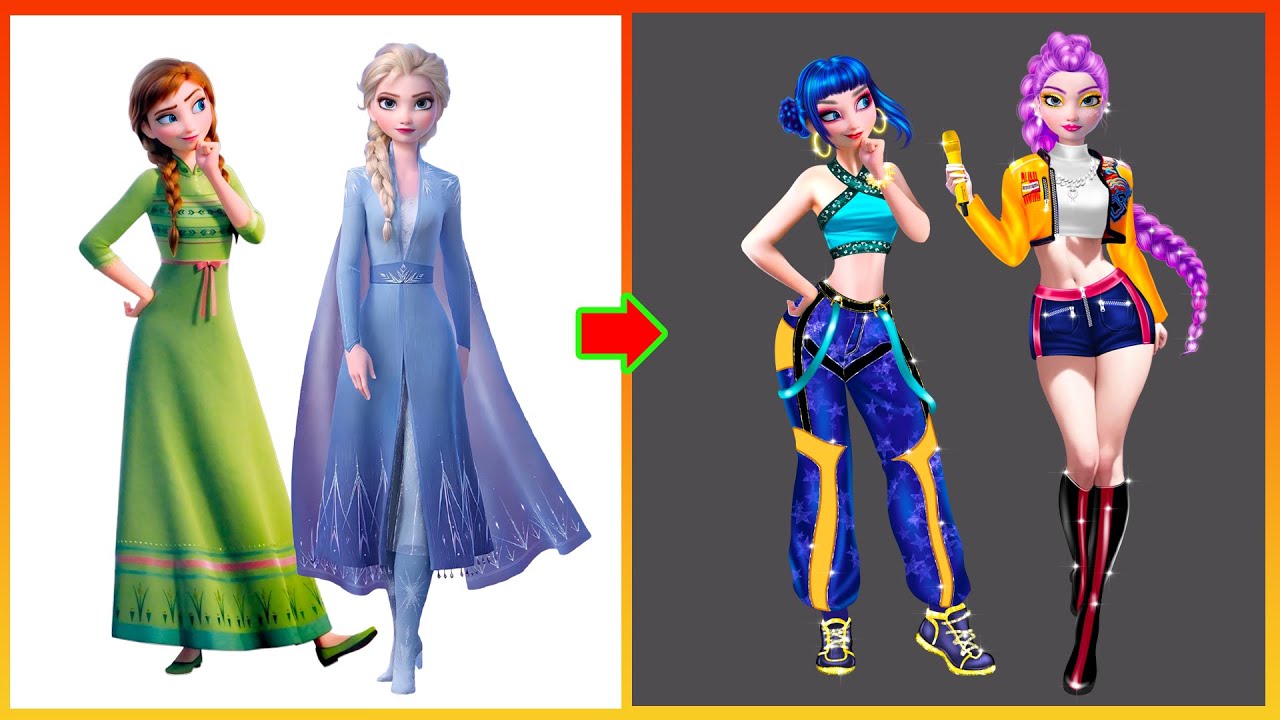 Elsa Anna Frozen GLOW UP Kpop Demon Hunter - Disney Princesses Transformation