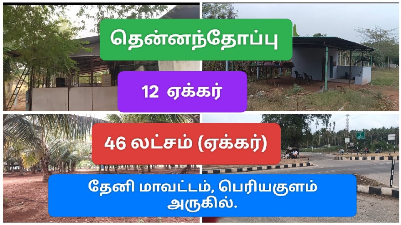 9944579660/தேனி (மா)/பெரியகுளம் அருகில்/12 ஏக்கர்/விலை 46 லட்சம் ( ஏக்கர்)/தென்னந்தோப்பு, கோழி பண்ணை