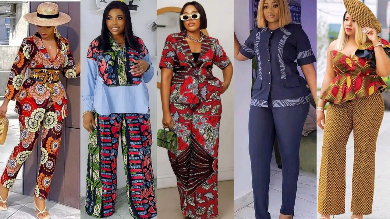 Les ensembles pantalon africaine très chic en pagne, tissus crepe, tissus soie 