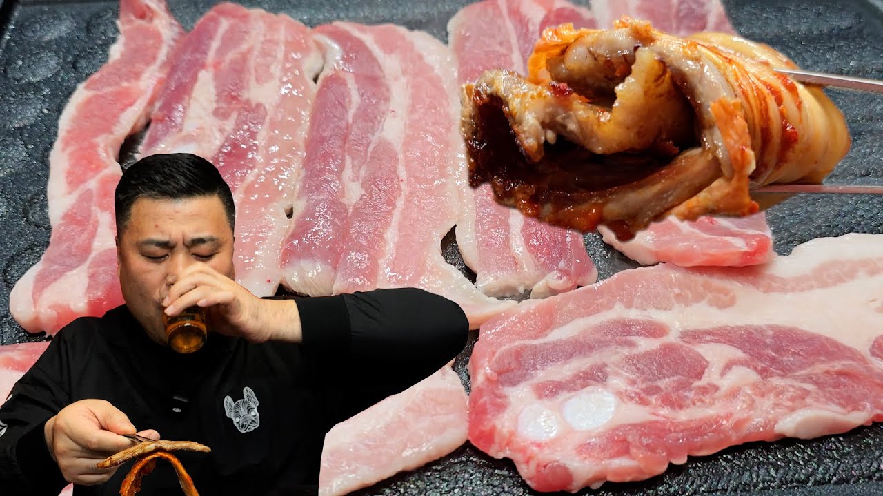 삼겹살 묵은지말이+육회에 한 잔 솨솨