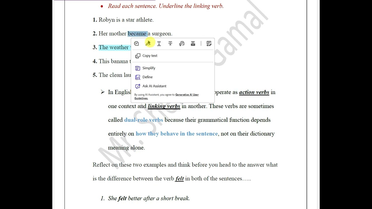 Action and linking verbs