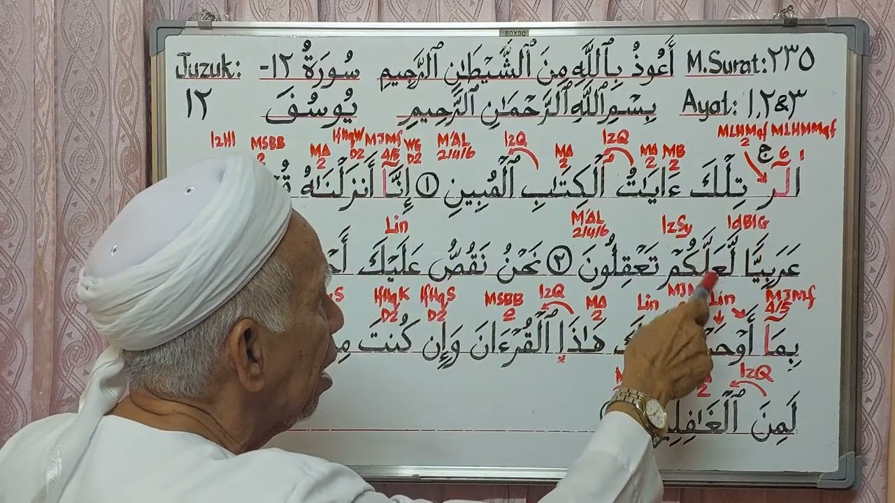 HUKUM-HUKUM TAJWID DAN MAKSUD AYAT 1, 2 DAN 3; PERMULAAN SURAH 12. YUSUF; JUZUK 12, AL QURAN.