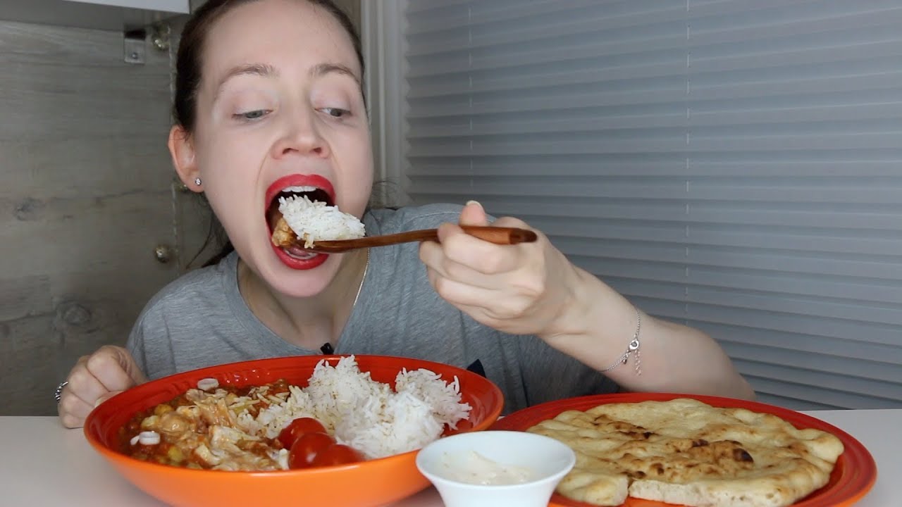 ASMR Whisper Eating Sounds | Indian Food | Chickpea Stew, Naan Bread & Rice | Mukbang | 먹방