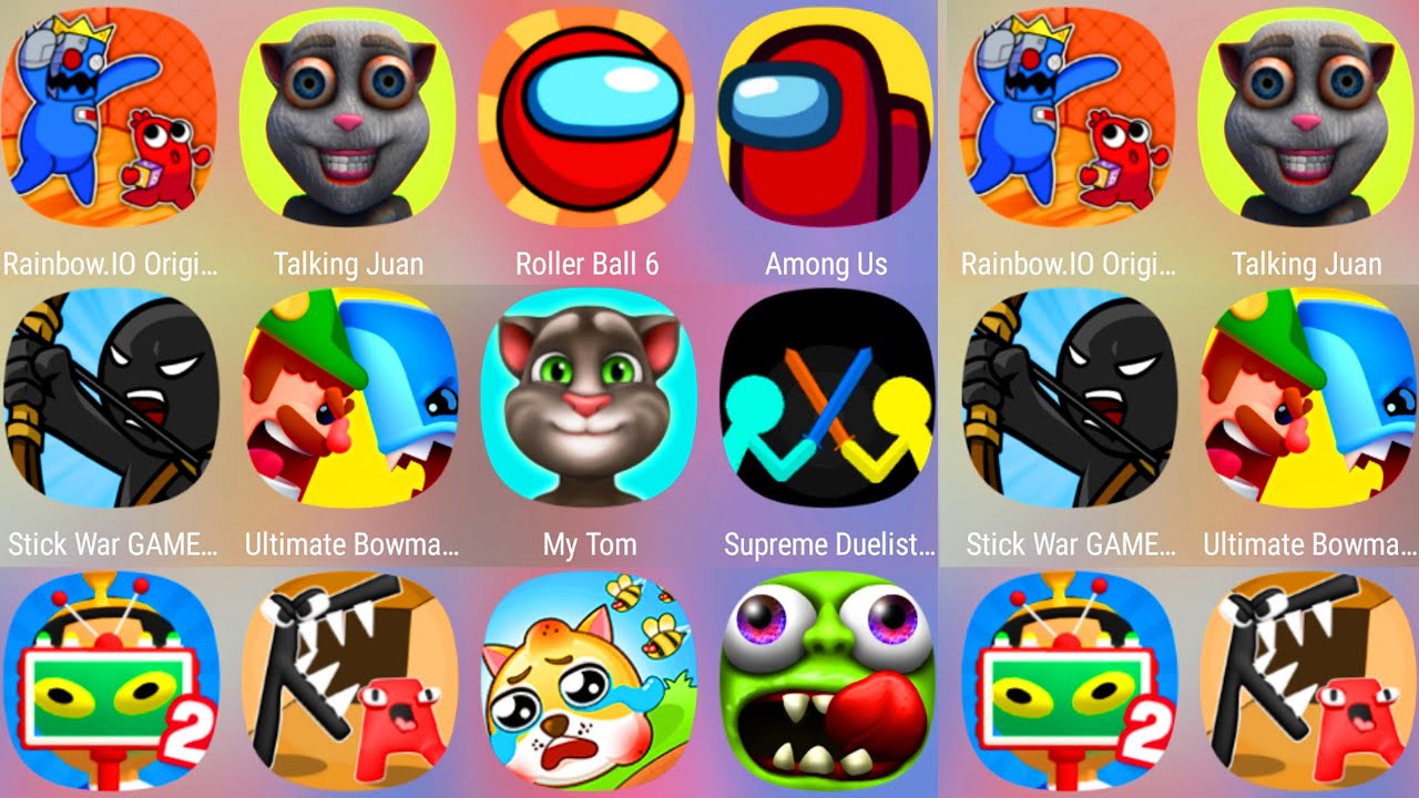 My Talking Tom,Talking Juan,Find The Alien 2,Rainbow.io,Bowmasters,Save The Dog,StickWar Legacy,...