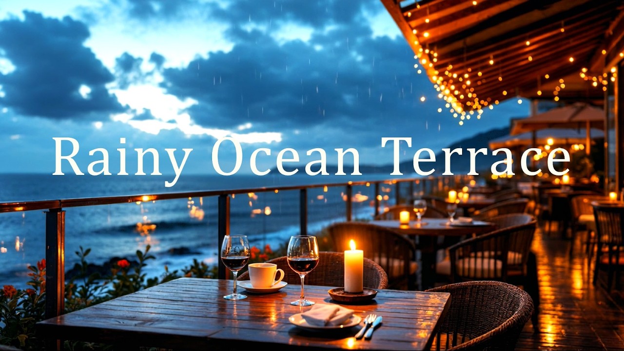 Rainy Ocean Terrace в Blue 🌧️ Hour Уютная атмосфера джаза и свечей