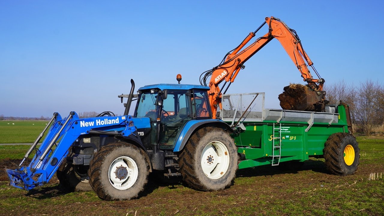 2025 | New Holland TM115 + Atlas | Mest laden & strooien | van Engelen Nunspeet | Spreading manure