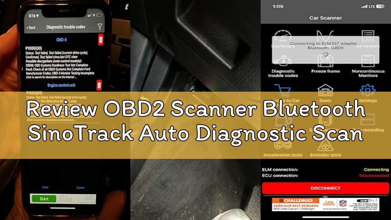 Review OBD2 Scanner Bluetooth SinoTrack Auto Diagnostic Scan Tool Car Fault Check Engine Light Wirel