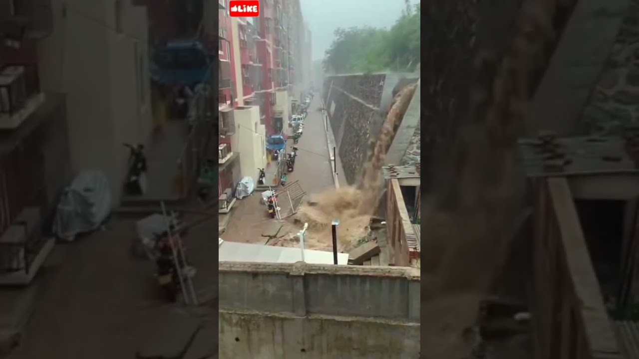 Rain and very strong water washed down the road بہت تیز بارش #nocopyrightvideochannel