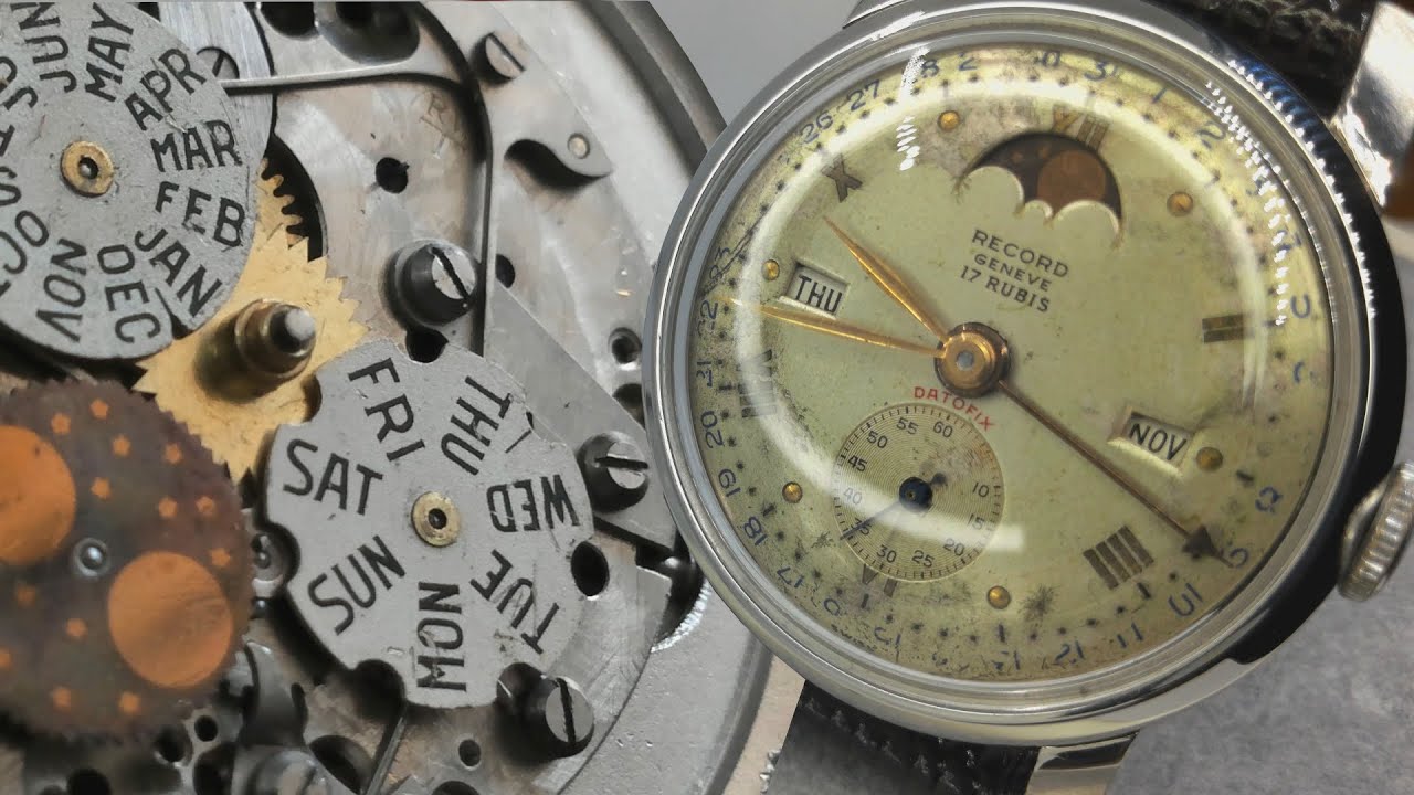 Abandoned Triple Date Moon Phase Watch Restored to Running Condition - Record Datofix  Restoration