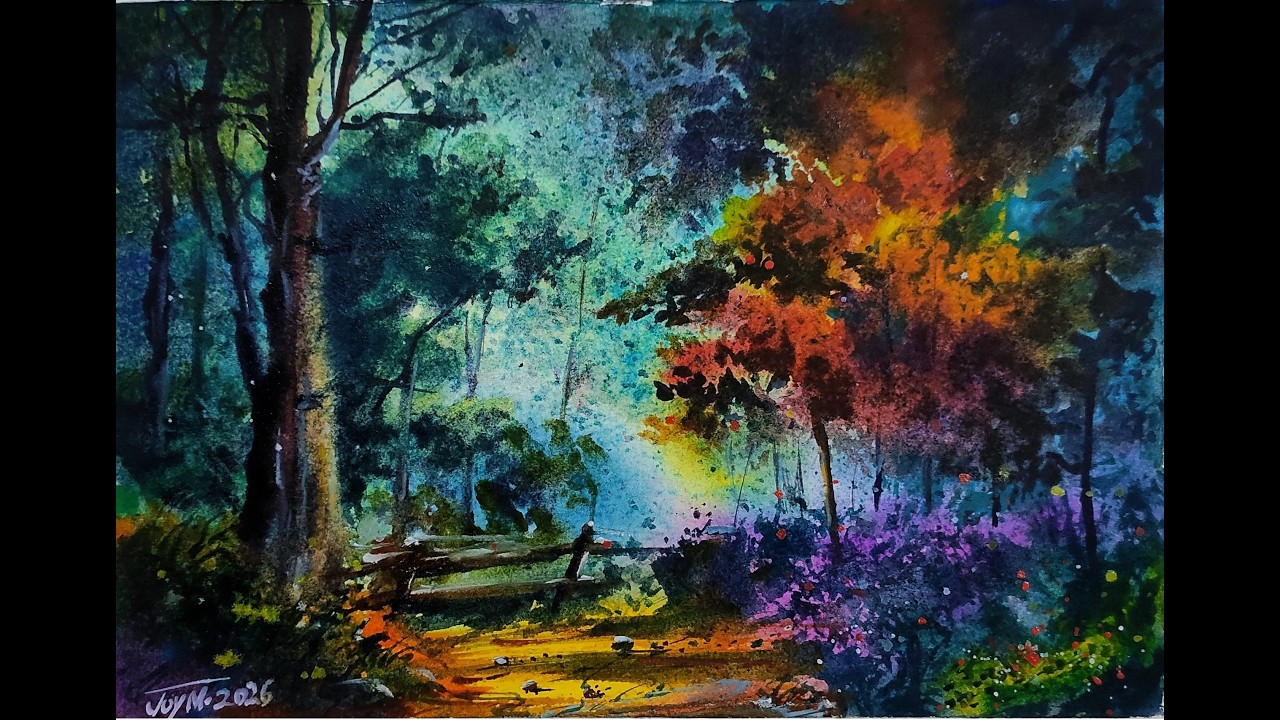 How to paint a forest from fairy tale in watercolor