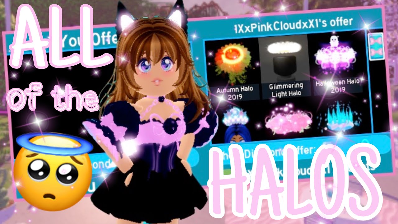 I got to TRY ON ALL the HALOS in ROYALE HIGH! //Roblox Royale High TRADING and HALOS