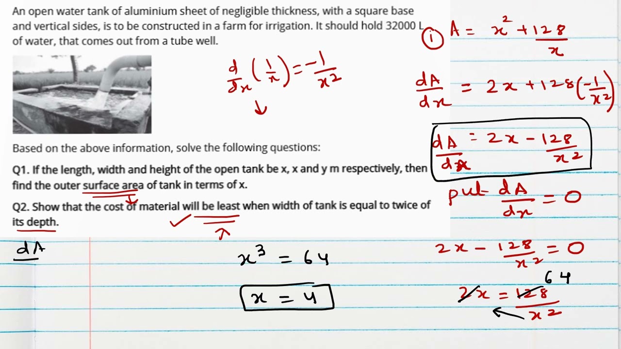 Class 12 Maths Case Study | Open Water Tank Problem | CBSE 2025CBSE Class 12 Case Stu