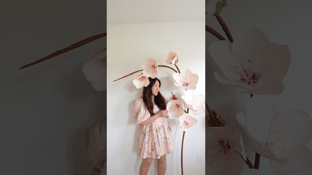 DIY giant paper cherry blossom backdrop 🌸 #paperart #giantflowers #paperflower