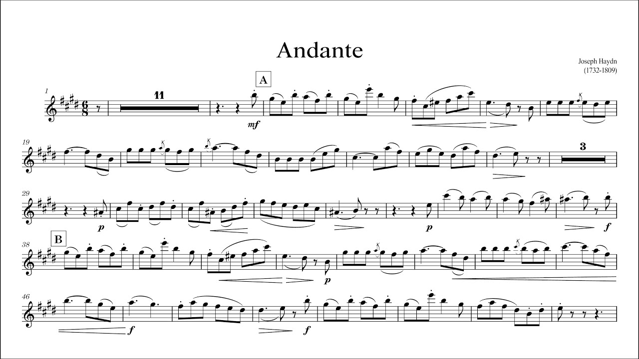 Andante (abridged version) for Alto Saxophone - By Joseph Haydn