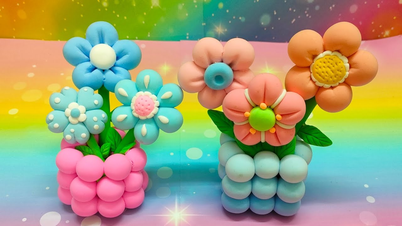 #clayflowers 🌈🌷Ideas for making beautiful small flower pots for the table