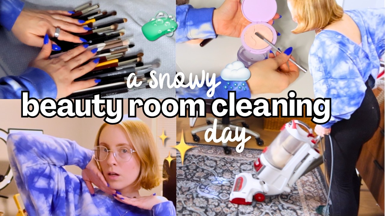 cleaning & organizing my beauty space for the new year 🌨️🧹🧺🧼
