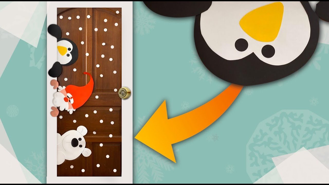 🐧 Santa, Oso y Pingüino Navideño decorando la puerta 🚪🎅🏻Decoración de Navidad 🎄Chuladas Creativas