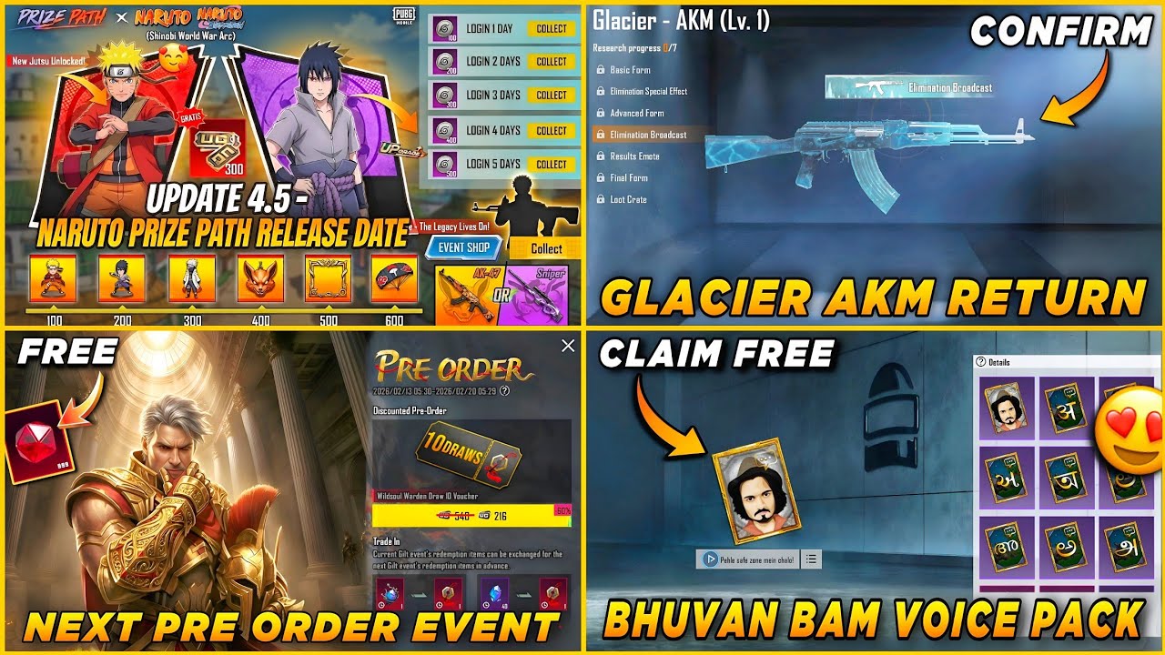 🔴 NARUTO PRIZE PATH CONFIRM ✅ GLACIER AKM IN LUCKY SPIN 🔥 PRE ORDER EVENT 🤩 BHUVAN BAM VOUCE PACK 😱