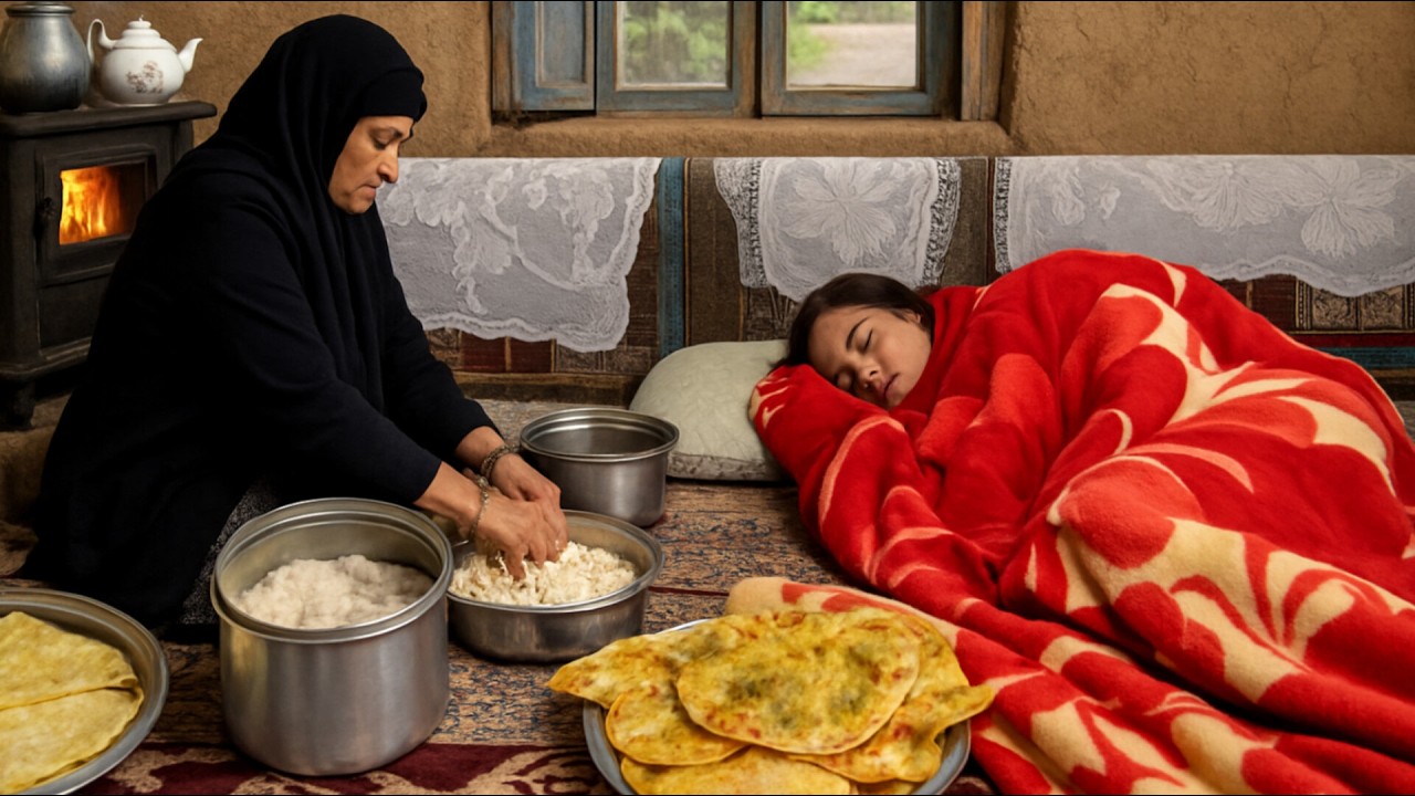 A Peaceful Village Morning ❄️ | Rural Mother and Daughter baking traditional Kalaneh bread | ILAM 