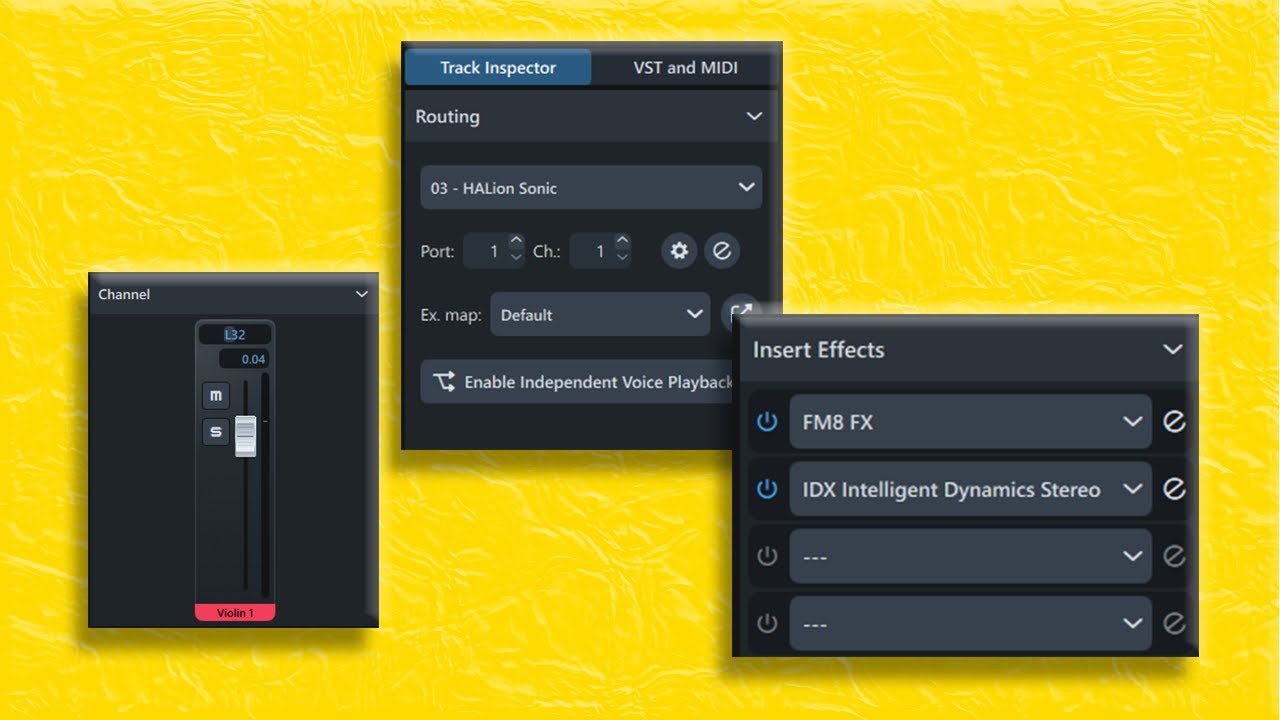 25-Dorico Pro: Режим воспроизведения (инспектор треков, VST, маршрутизация, эффекты и т. д.)