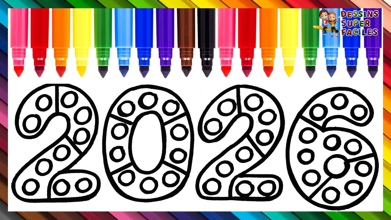 Dessiner et Colorier un POP IT 2026 🥳 🎈🎉 Bonne Ann&eacute;e 🍾 🌈 Dessins pour Enfants