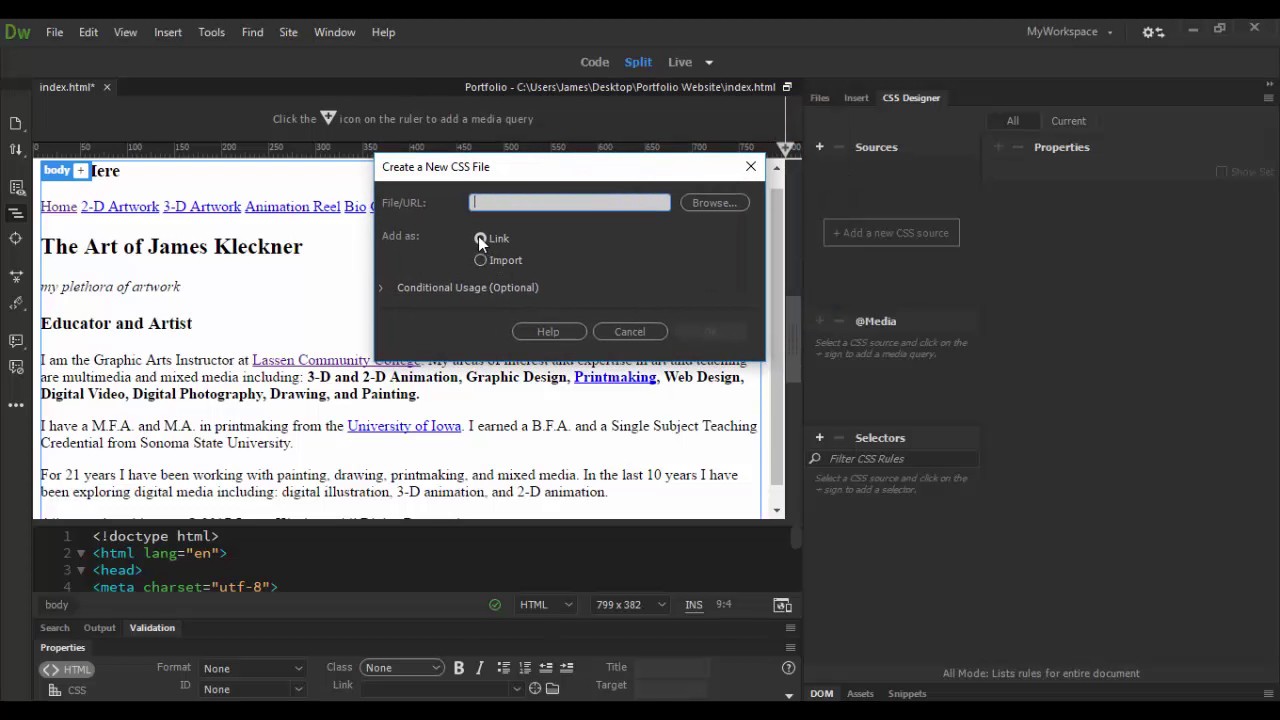 Adobe Dreamweaver CC Creating a CSS File