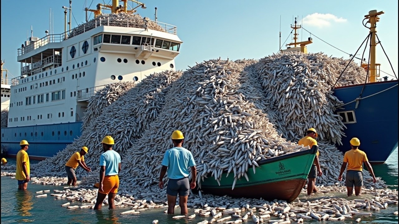سفن الصيد الأوروبية تسحب جبالًا من الأسماك بشباك عملاقة🎣 صيد خرافي لسمك الماكريل!
