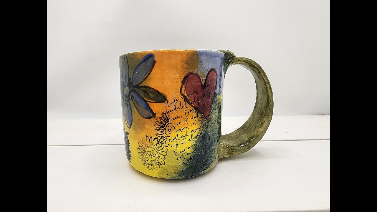 Watercolor Painting with Amaco Velvet Underglazes on Whimsical Doodle Style Mugs. 01.14.24