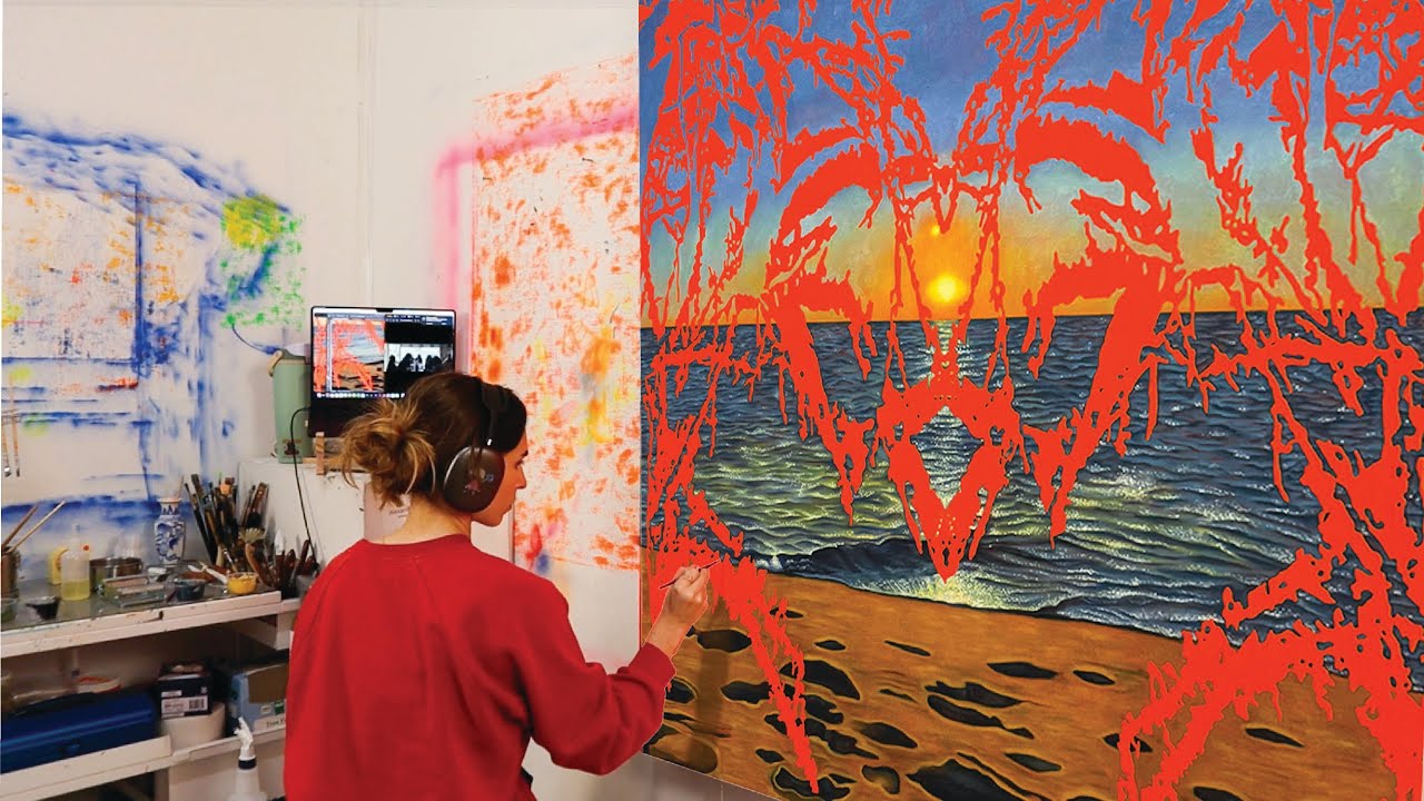 Creating my last painting in my MFA studio