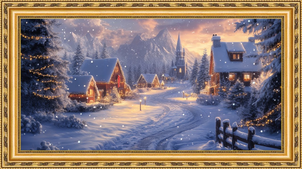 Cozy Christmas Village Ambience ❄️🎄 | Snowfall, Warm Lights & Relaxing Winter Framed TV Art