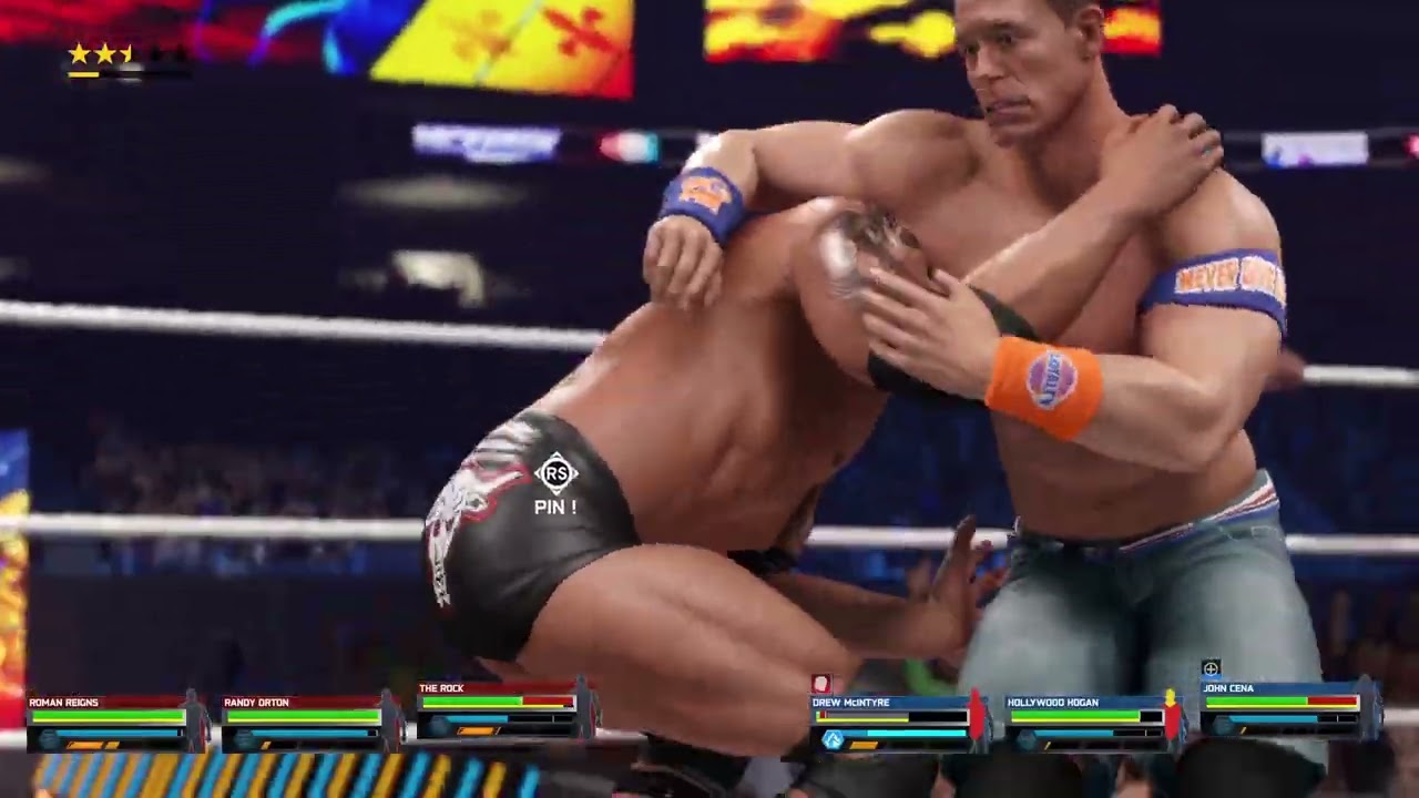 tag team hogan john cena and drew vs the  rock randy orton