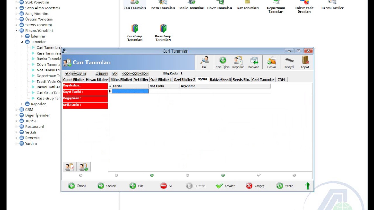 AKINSOFT WOLVOX ERP Finans Yönetimi - Cari Tanımı Oluşturma