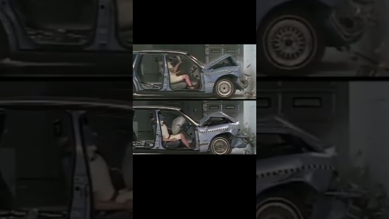 Crash test with and without airbag, comparison